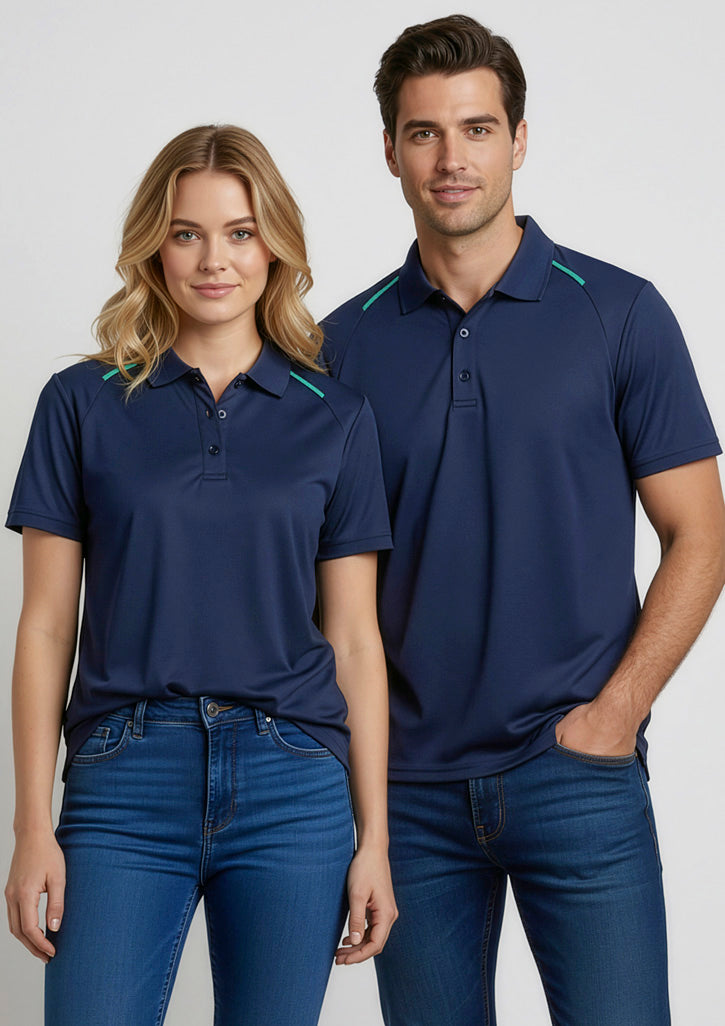 Academy Mens Short Sleeve Polo - Navy/Teal - Model