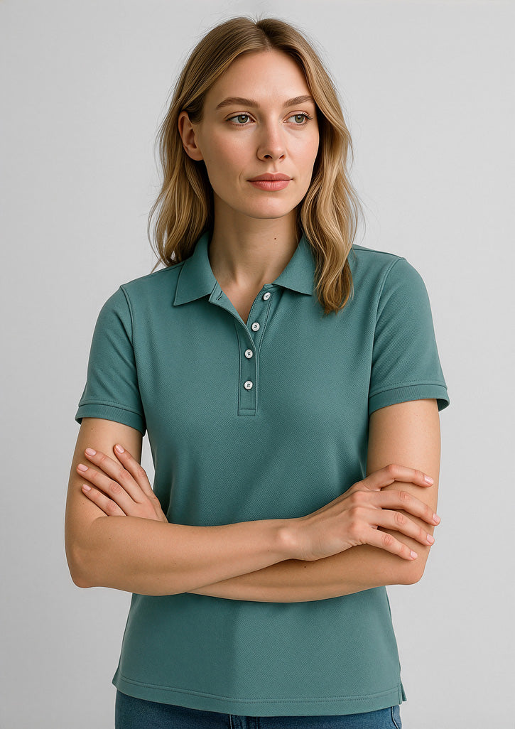 City Womens Short Sleeve Polo - Jasper Green - Model