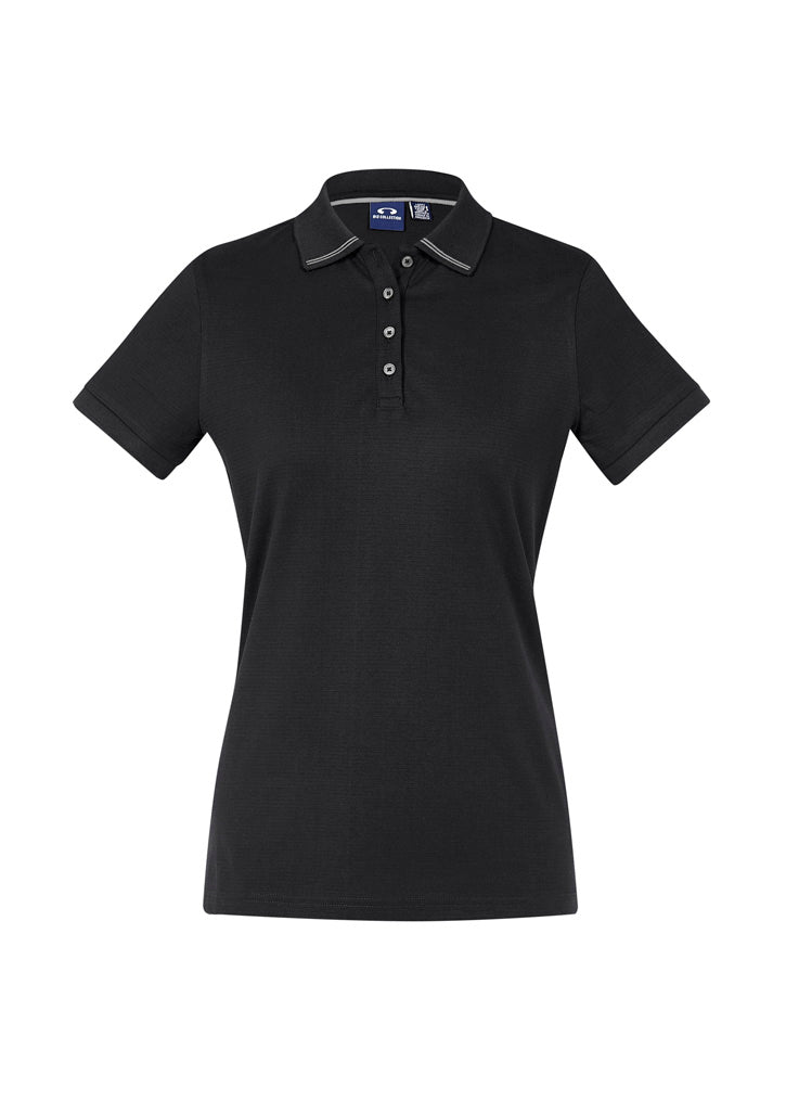 Aston Womens Short Sleeve Polo - Black/Silver Grey - Front