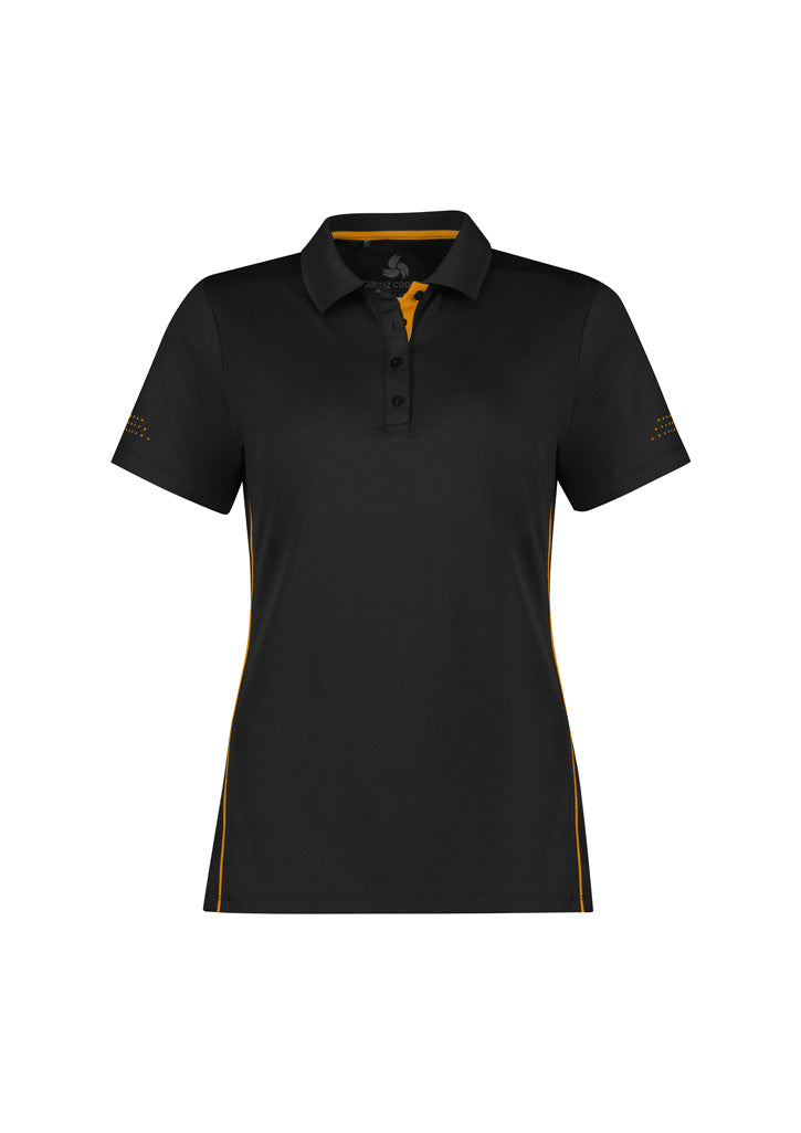 Balance Womens Short Sleeve Polo - Black/Gold - Front