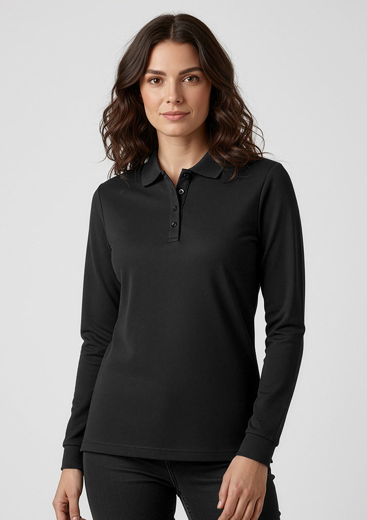 Action Womens Long Sleeve Polo - Black - Model