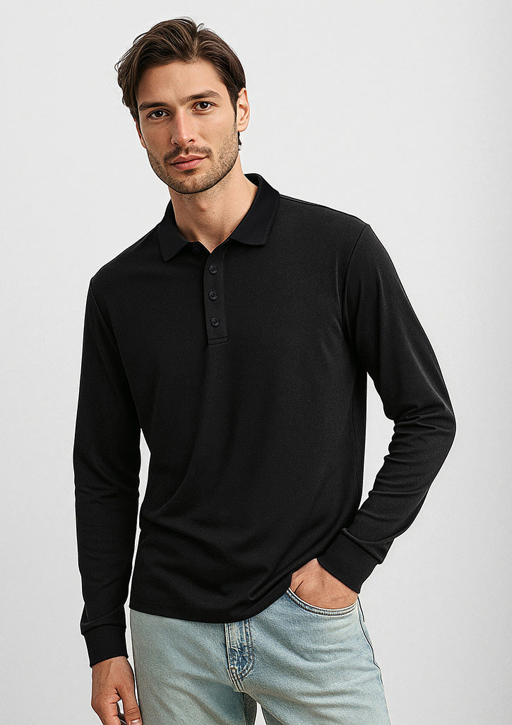 Action Mens Long Sleeve Polo - Black - Model