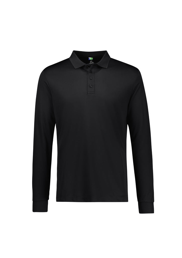Action Mens Long Sleeve Polo - Black - Front