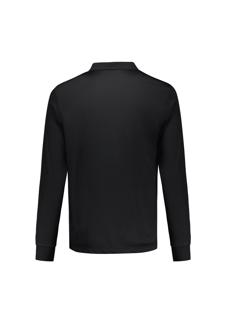 Action Mens Long Sleeve Polo - Black - Back
