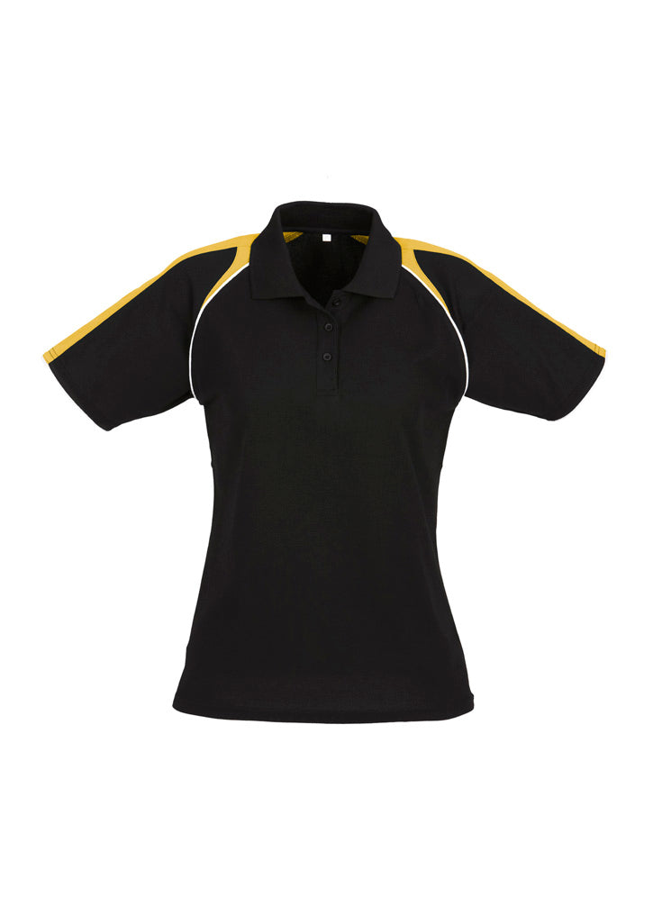 Triton Womens Short Sleeve Polo - Black/Gold/White - Front