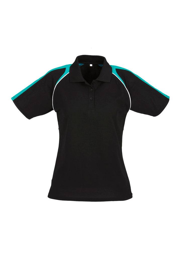 Triton Womens Short Sleeve Polo - Black/Teal/White - Front