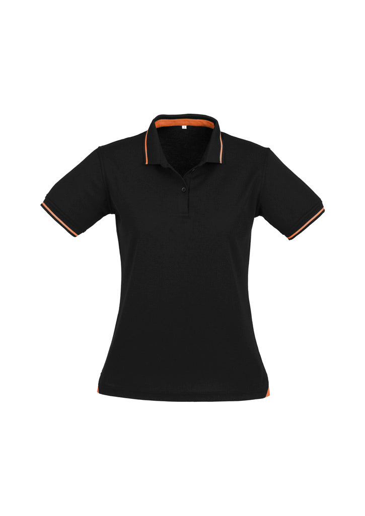 Jet Womens Short Sleeve Polo - Black/Orange - Front