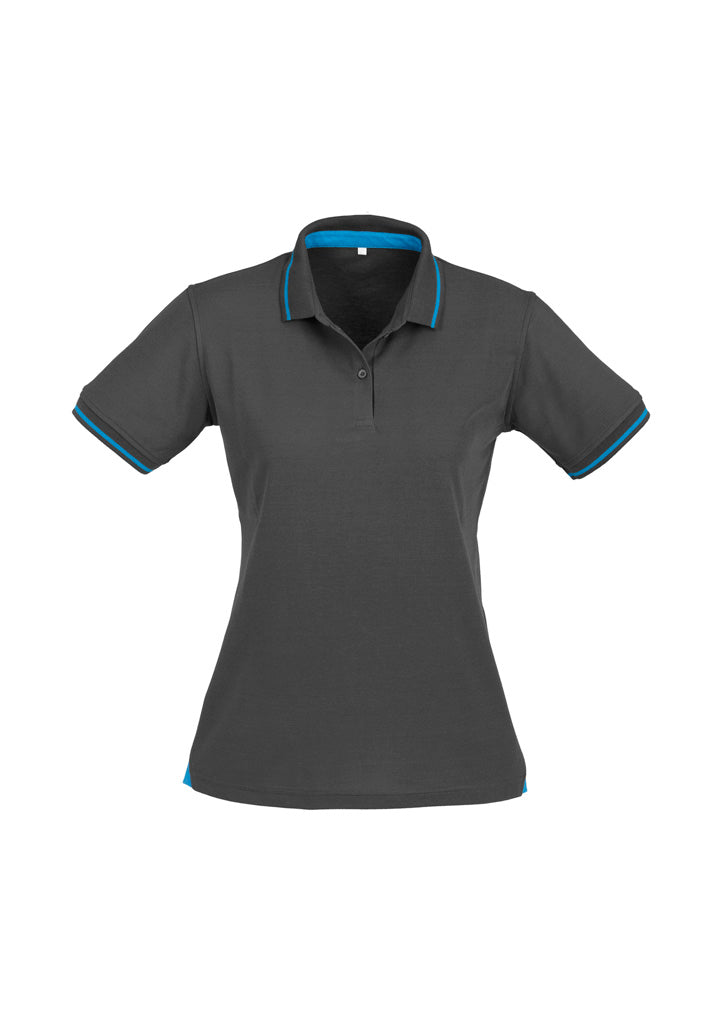 Jet Womens Short Sleeve Polo - Steel Grey/Cyan - Front