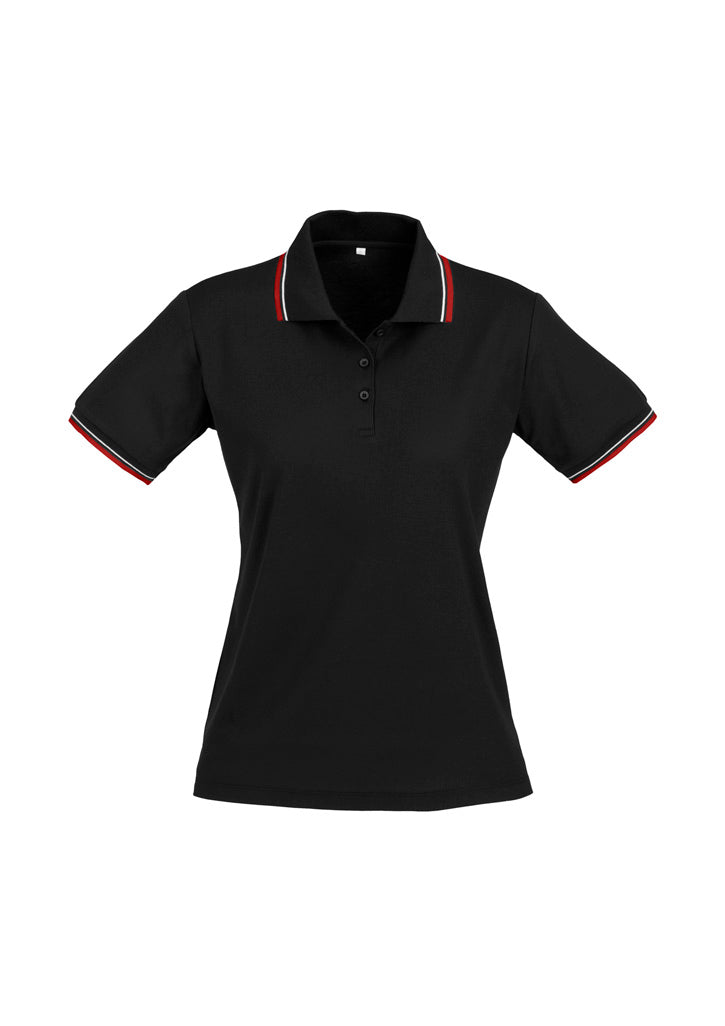 Cambridge Womens Short Sleeve Polo - Black/Red/White - Front