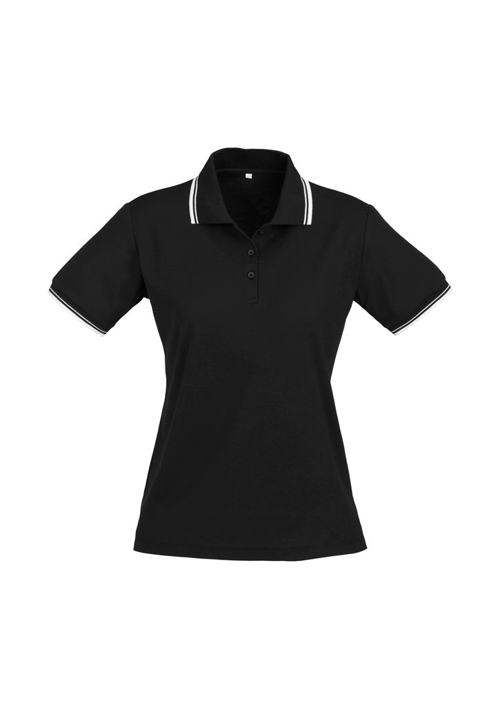 Cambridge Womens Short Sleeve Polo - Black/White/White - Front