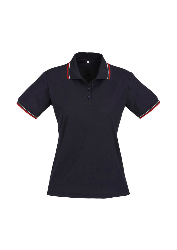 Cambridge Womens Short Sleeve Polo - Navy/Red/White - Front