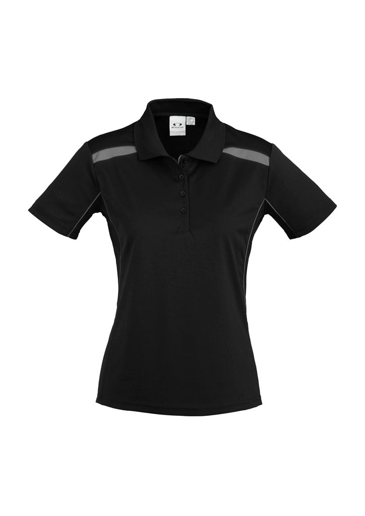United Womens Short Sleeve Polo - Black/Ash - Front