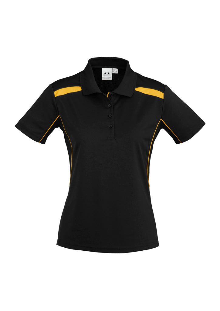 United Womens Short Sleeve Polo - Black/Gold - Front