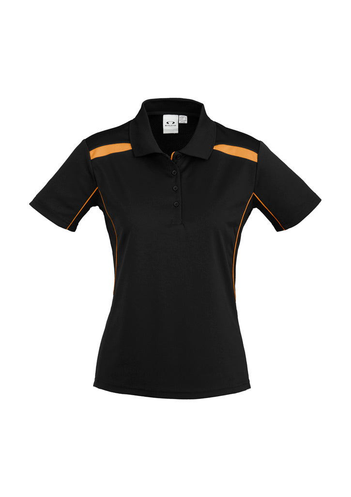 United Womens Short Sleeve Polo - Black/Orange - Front