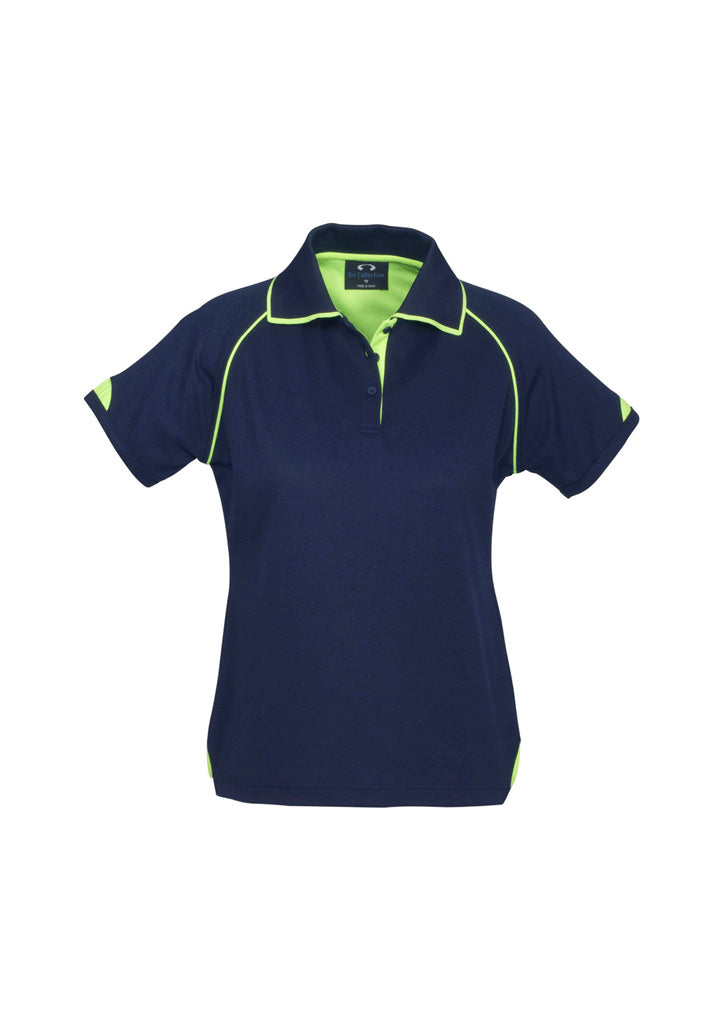 Fusion Womens Short Sleeve Polo - Navy/Fluoro Yellow/Lime - Front