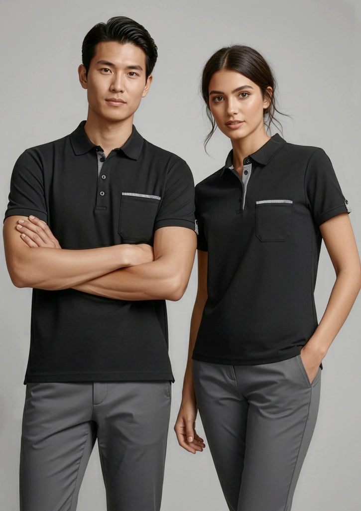 Edge Mens Short Sleeve Polo - Black/Check - Model