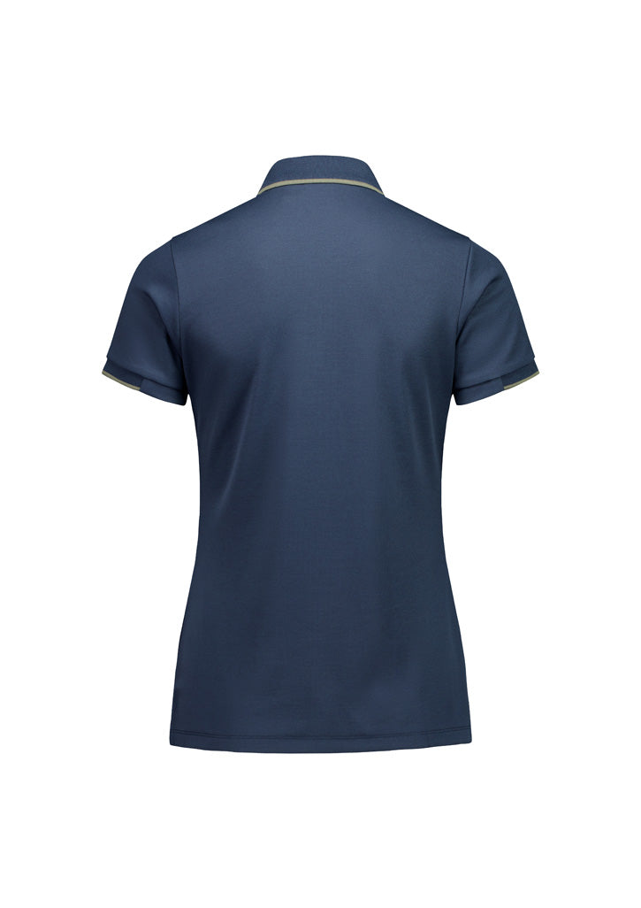 Focus Womens Short Sleeve Polo - Storm Blue/Taupe - Back
