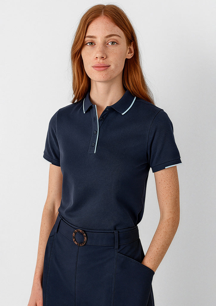 Focus Womens Short Sleeve Polo - Navy/Sky - Model