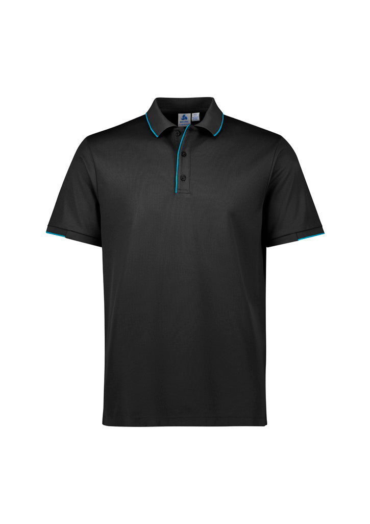 Focus Mens Short Sleeve Polo - Black/Cyan - Front