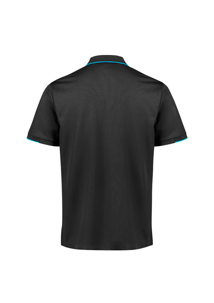 Focus Mens Short Sleeve Polo - Black/Cyan - Back