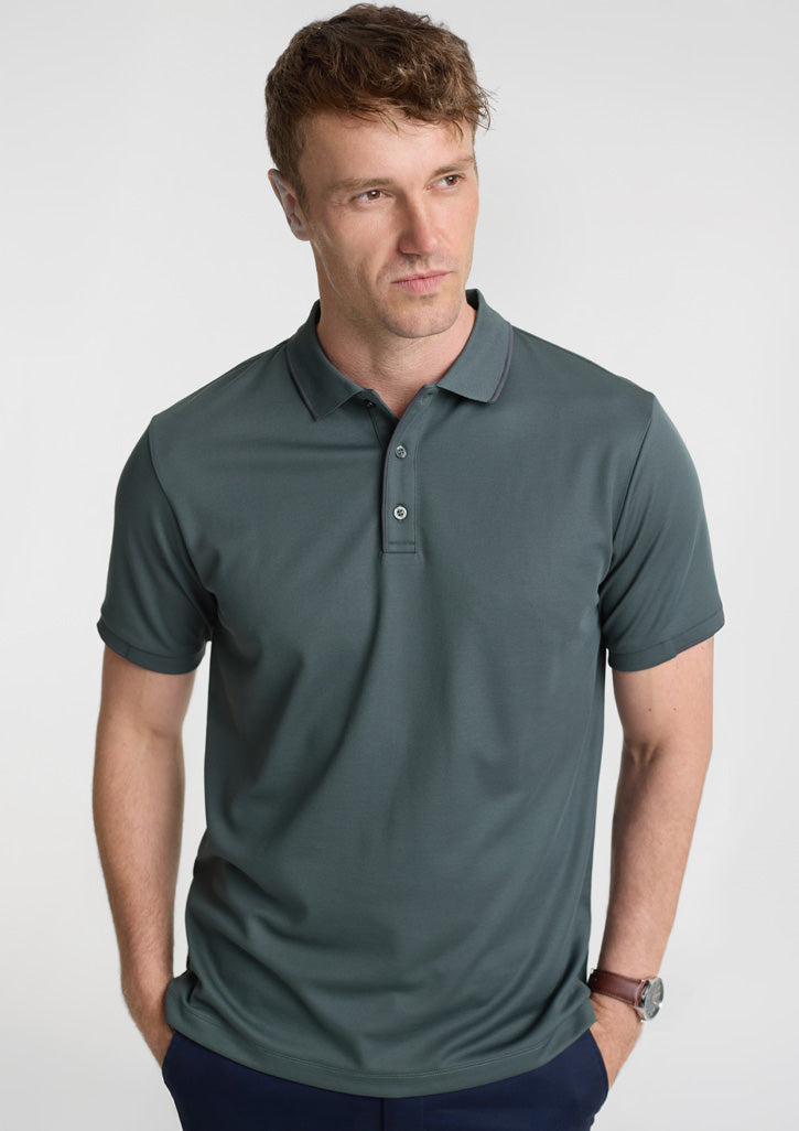 Focus Mens Short Sleeve Polo - Seafoam/Charcoal - Model