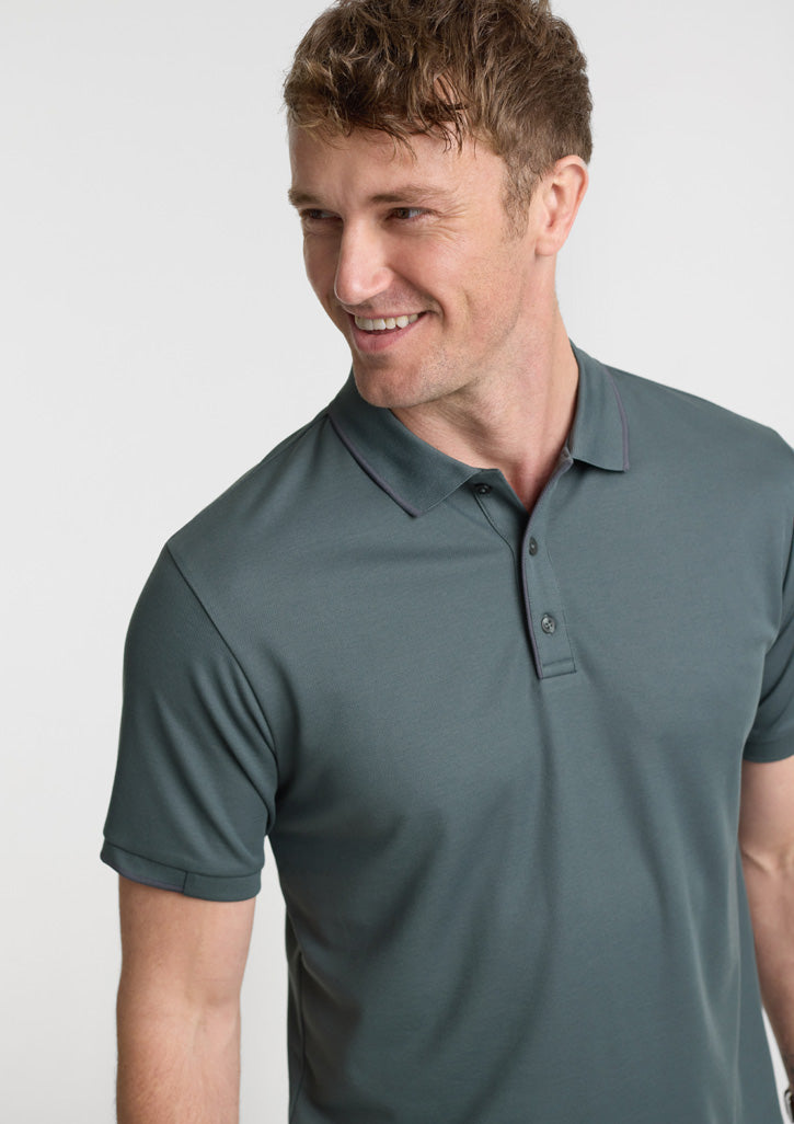Focus Mens Short Sleeve Polo - Seafoam/Charcoal - Model