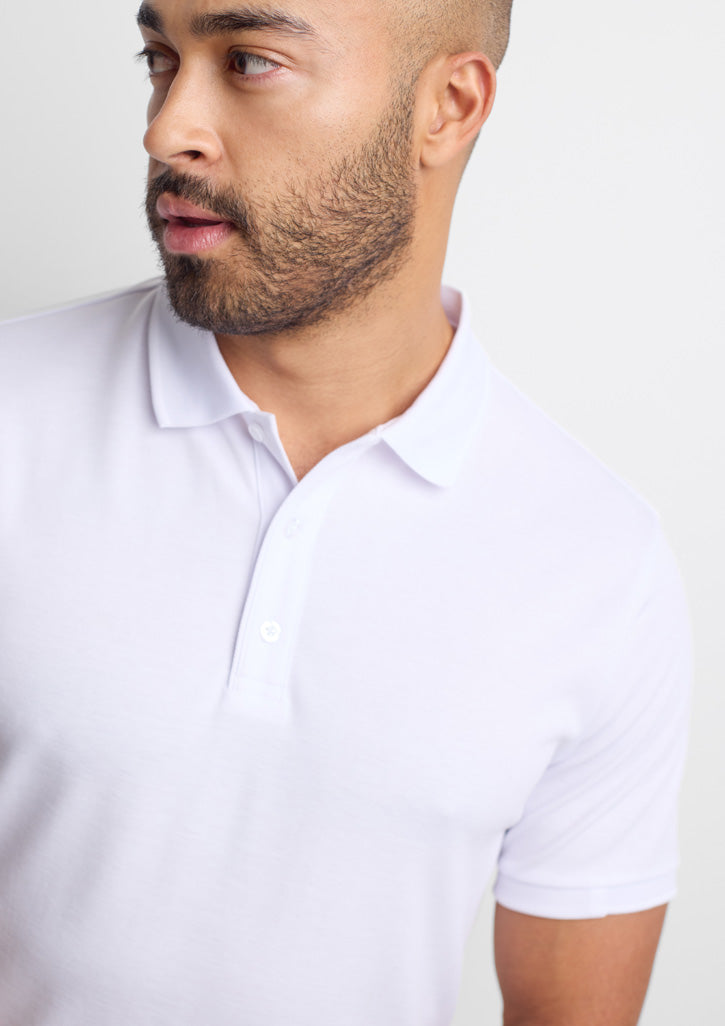 Focus Mens Short Sleeve Polo - White/White - Model