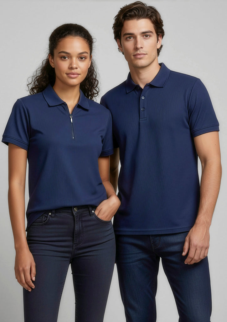 Micro Mens Waffle Short Sleeve Polo - Navy - Model