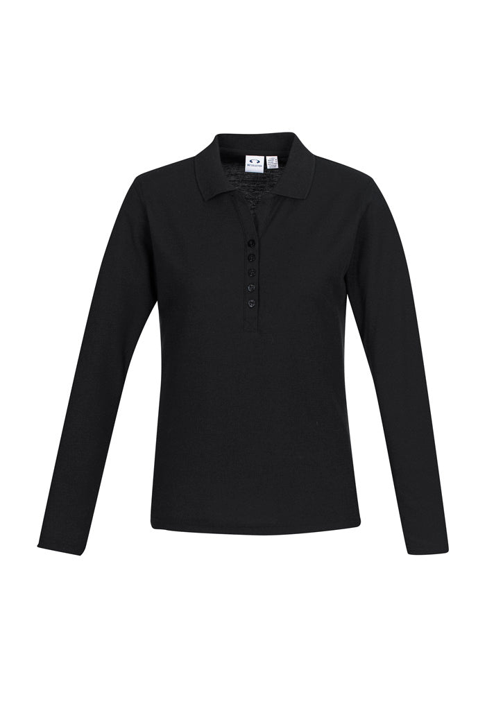 Crew Womens Long Sleeve Polo - Black - Front