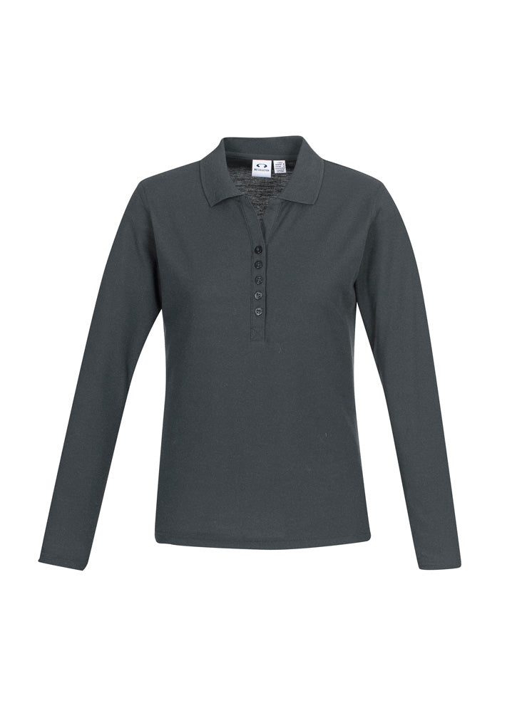 Crew Womens Long Sleeve Polo - Charcoal - Front