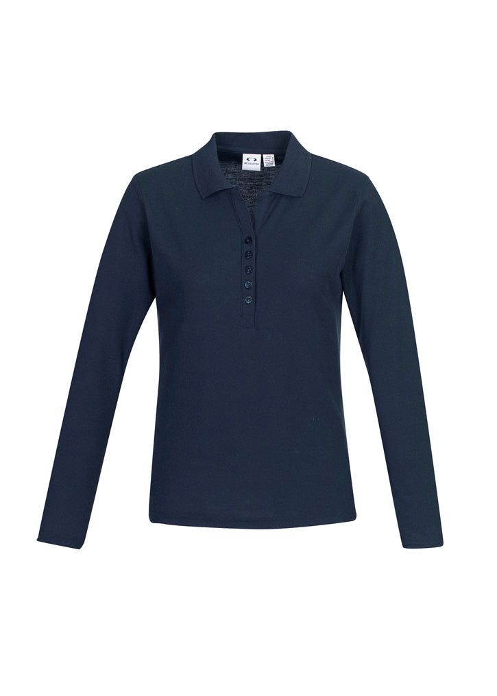 Crew Womens Long Sleeve Polo - Navy - Front