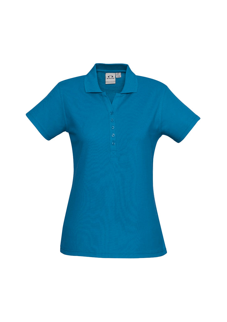 Crew Womens Short Sleeve Polo - Cyan - Front