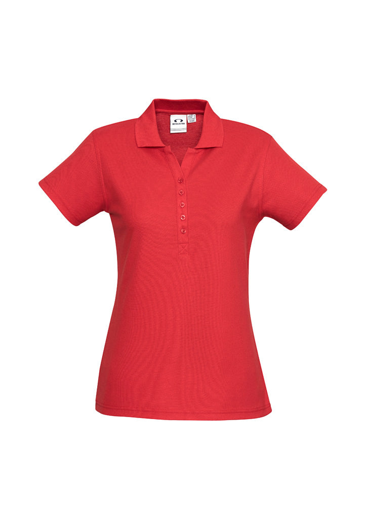 Crew Womens Short Sleeve Polo - Red - Front