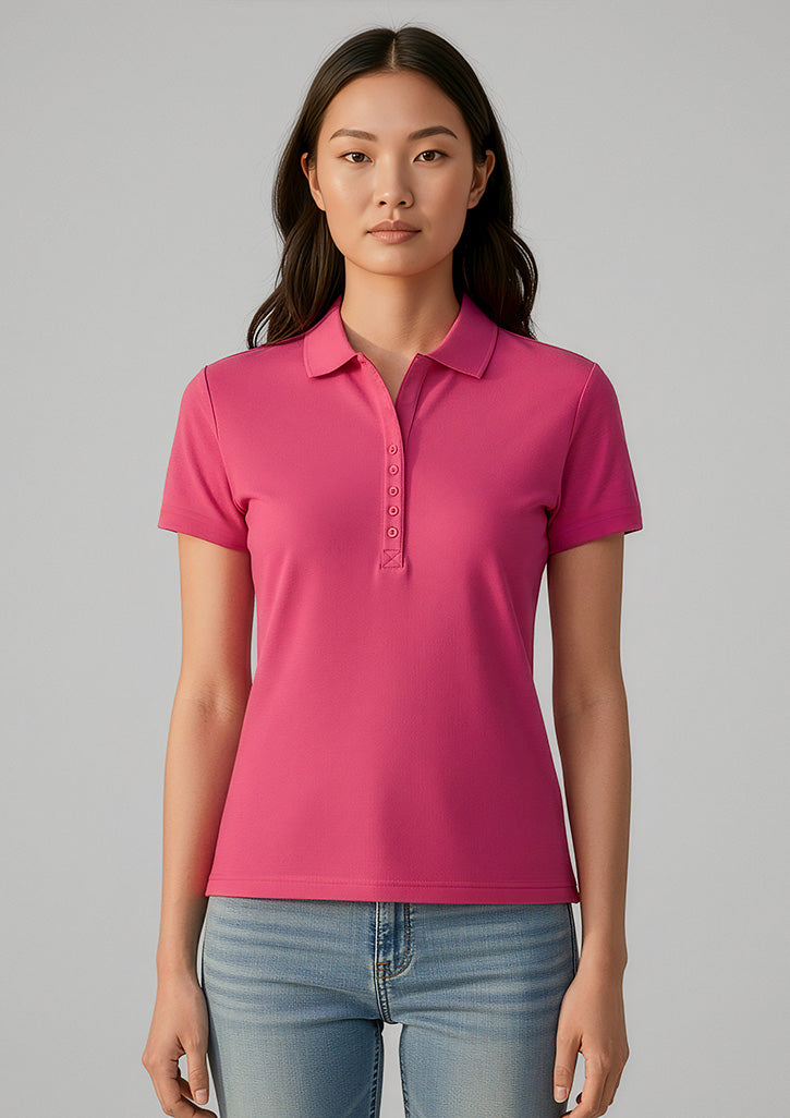 Crew Womens Short Sleeve Polo - Fuchsia - Model