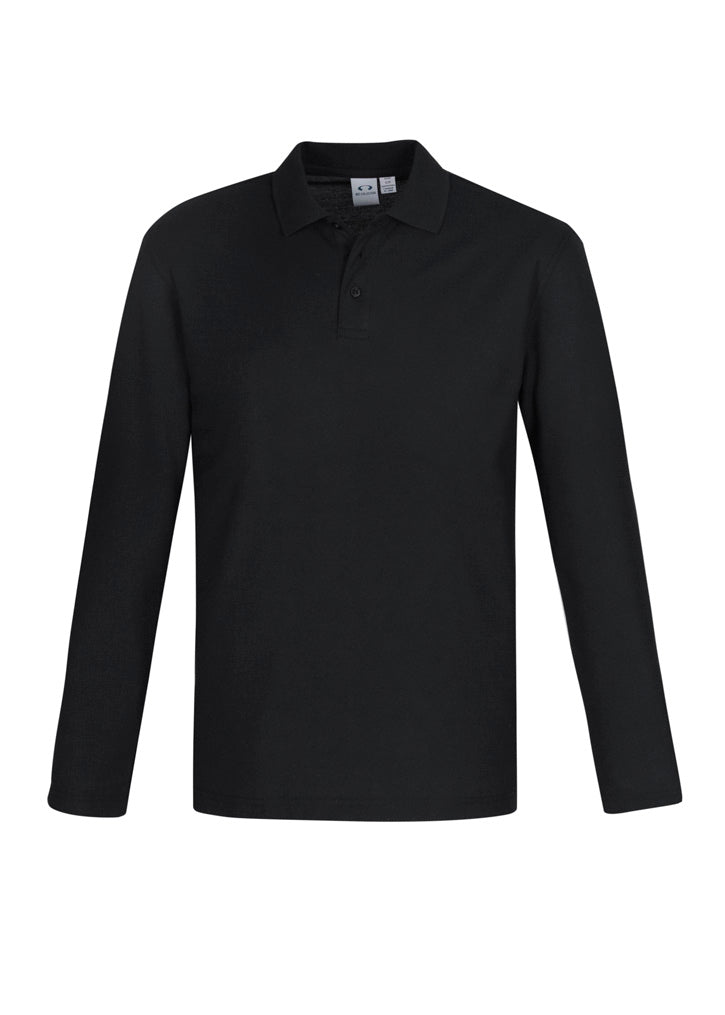Crew Mens Long Sleeve Polo - Black - Front
