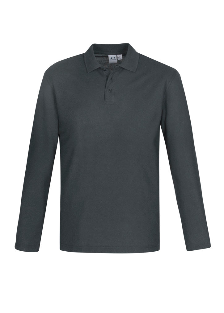 Crew Mens Long Sleeve Polo - Charcoal - Front