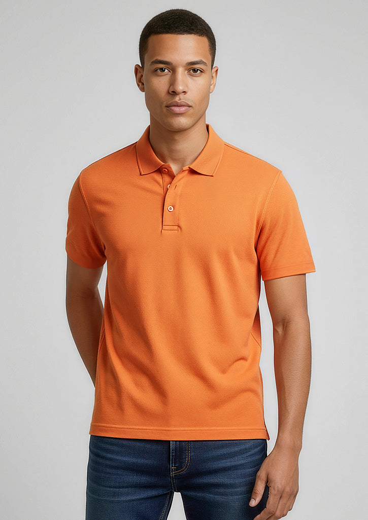 Crew Mens Short Sleeve Polo - Orange - Model