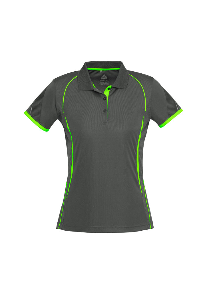 Razor Womens Short Sleeve Polo - Grey/Fluoro Lime - Front