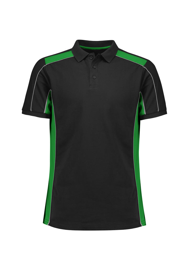 Grid Unisex Short Sleeve Polo - Black/Green - Front