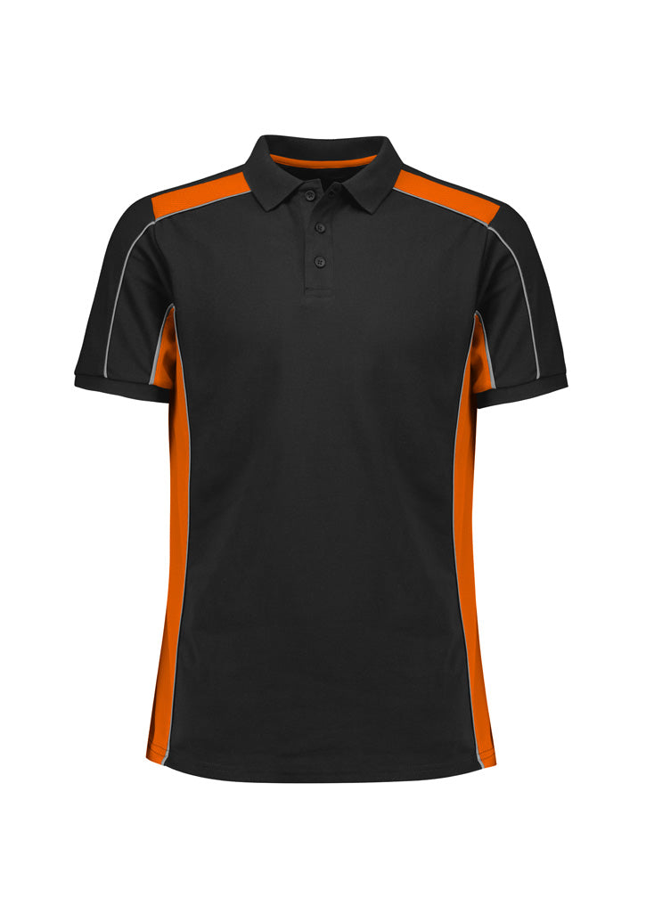 Grid Unisex Short Sleeve Polo - Black/Orange - Front