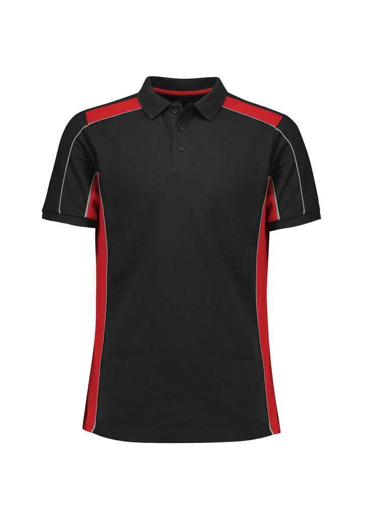 Grid Unisex Short Sleeve Polo - Black/Red - Front