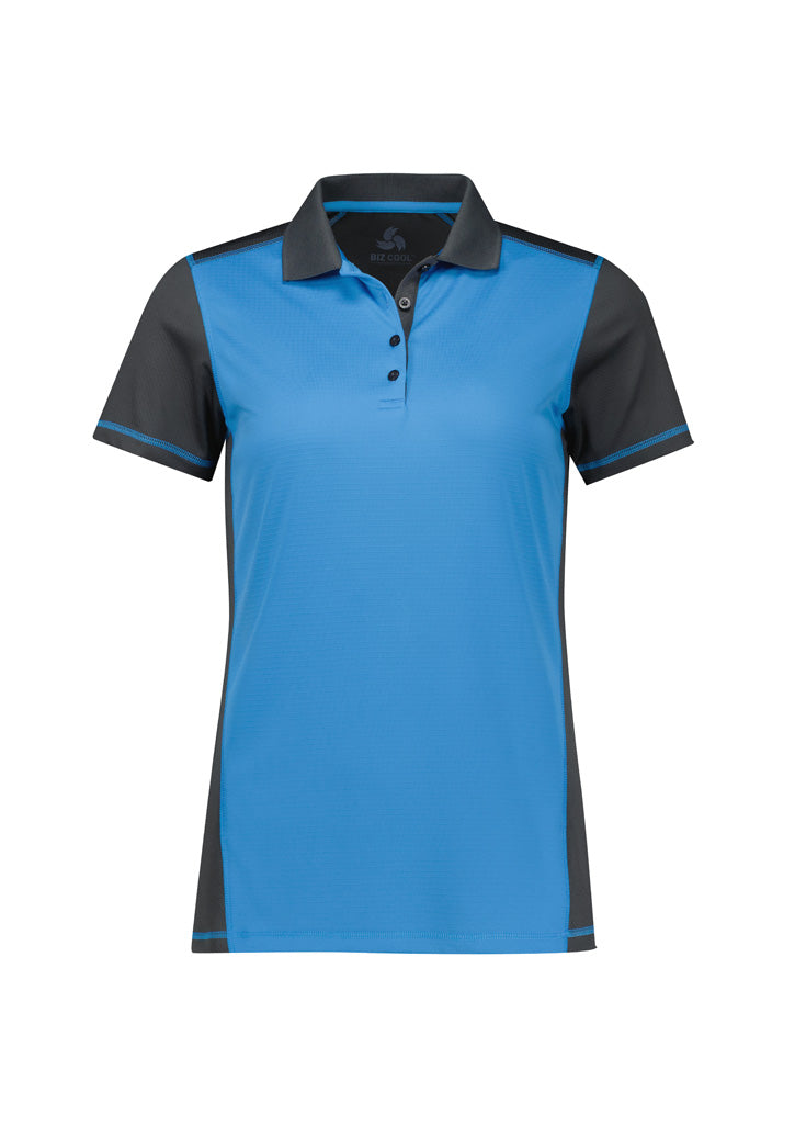 Dart Womens Short Sleeve Polo - Grey/Cyan - Front