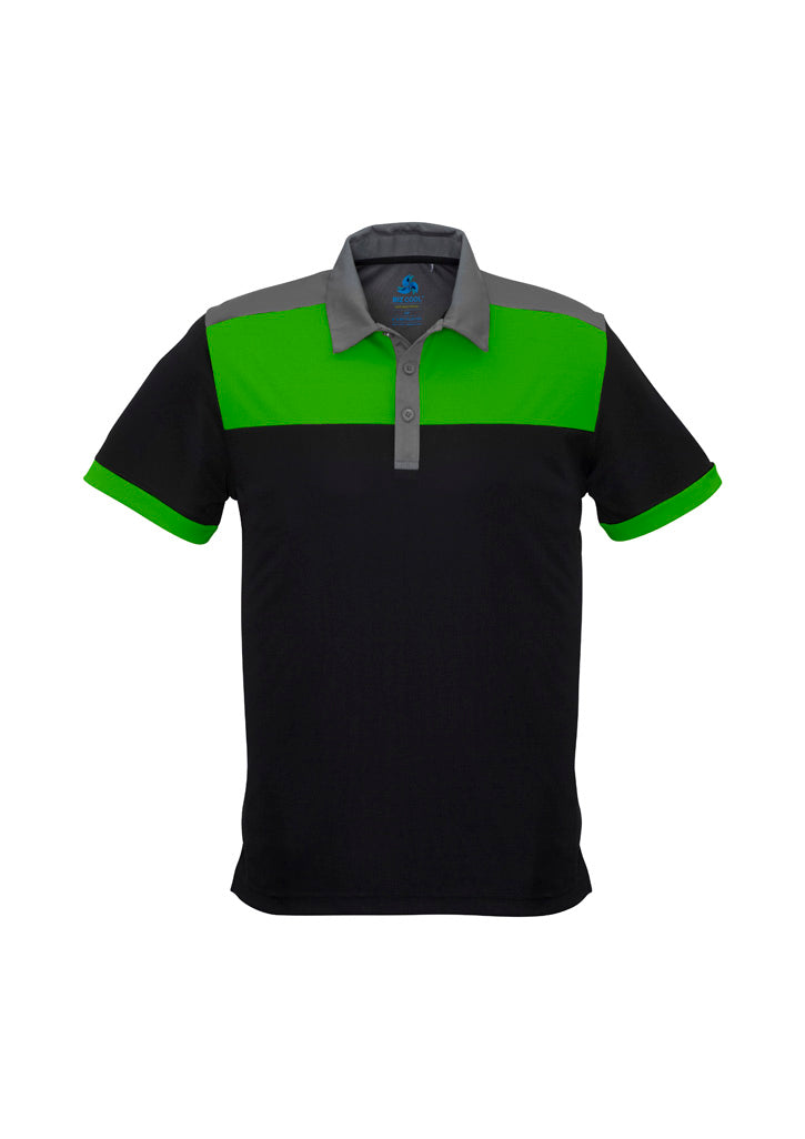 Charger Mens Short Sleeve Polo - Black/Green/Grey - Front