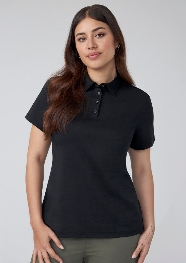Lotus Womens Short Sleeve Polo - Black - Model