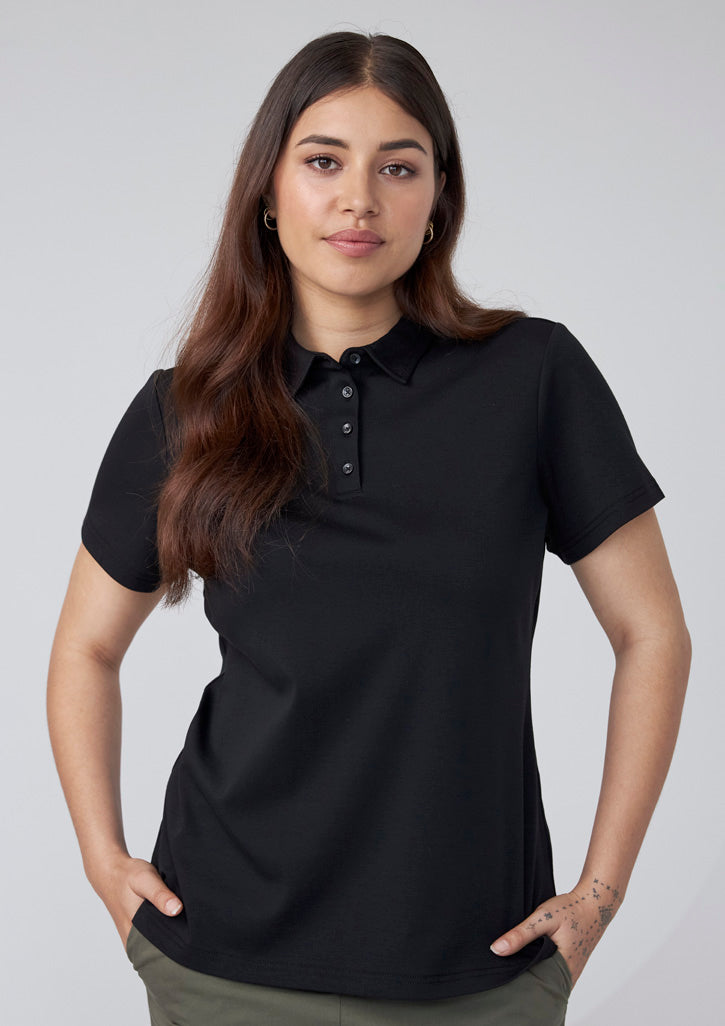 Lotus Womens Short Sleeve Polo - Black - Model