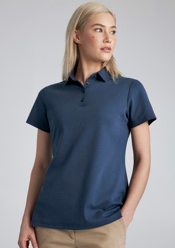 Lotus Womens Short Sleeve Polo - Mineral Blue - Model