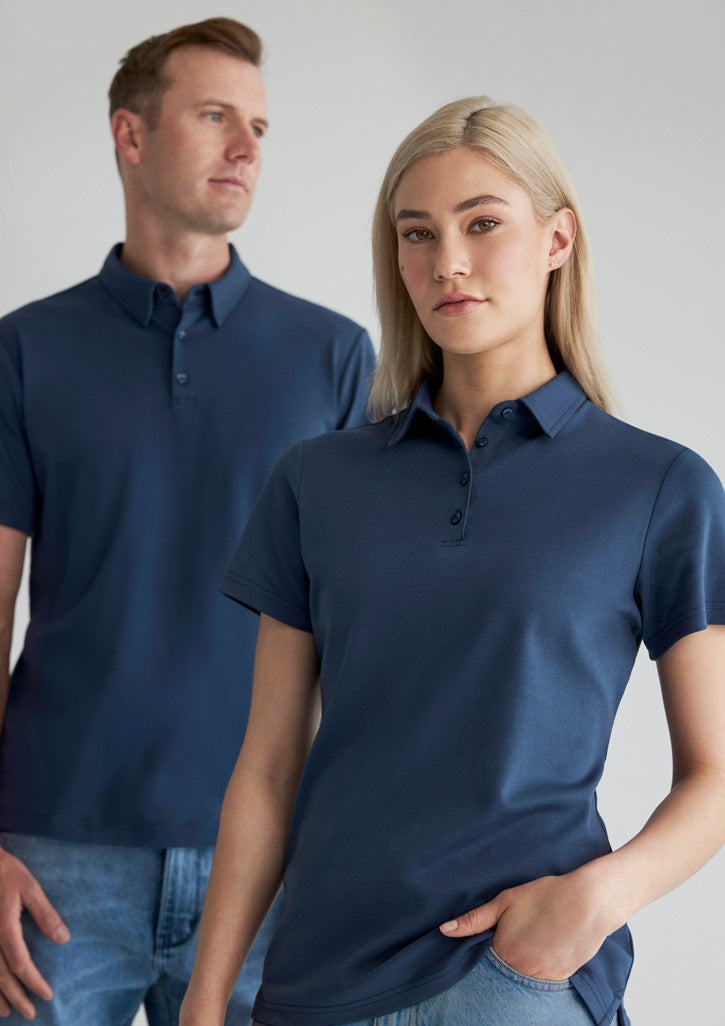 Lotus Womens Short Sleeve Polo - Mineral Blue - Model