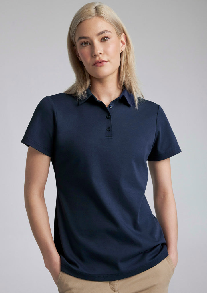 Lotus Womens Short Sleeve Polo - Navy - Model