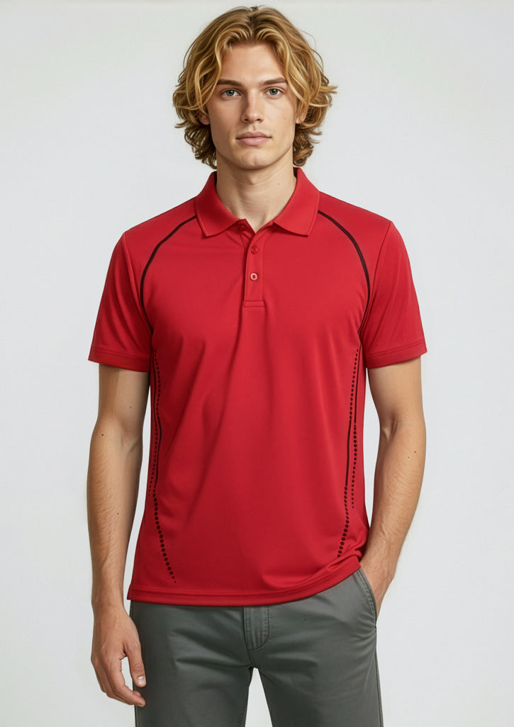 Cyber Mens Short Sleeve Polo - Red/Silver - Model