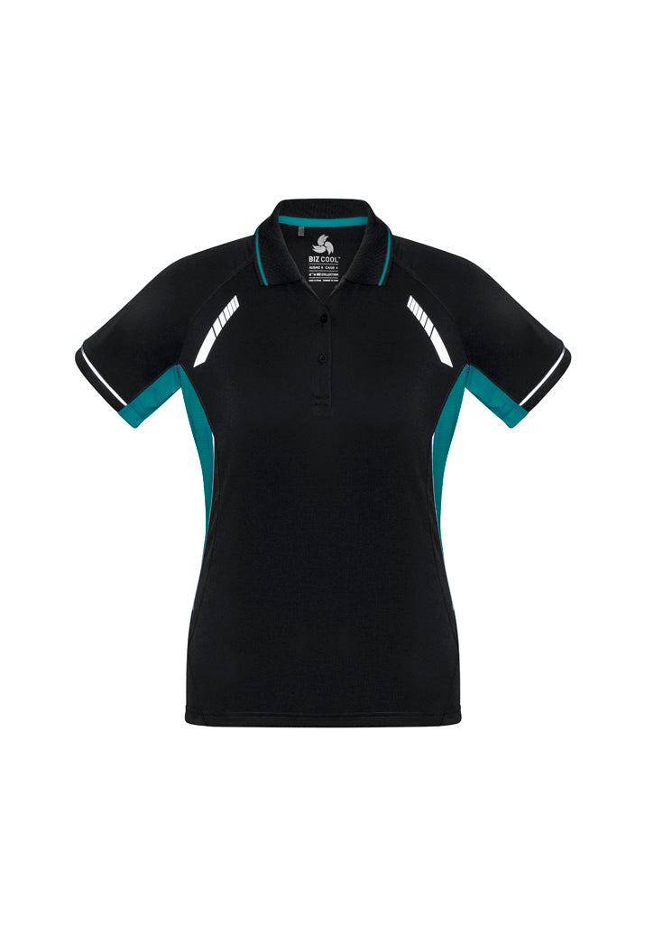 Renegade Womens Short Sleeve Polo - Black/Teal/Silver - Front